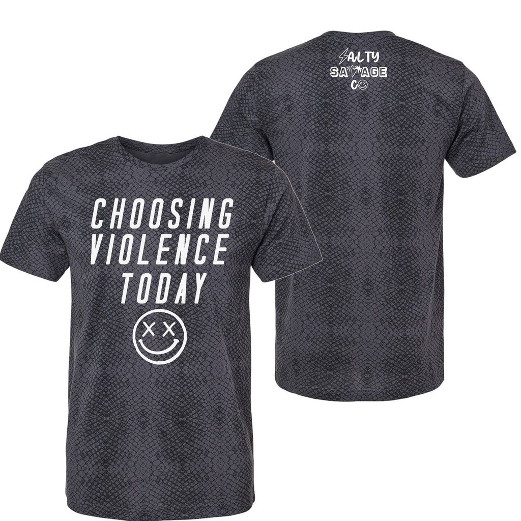 Salty Savage Unisex “CHOOSING VIOLENCE TODAY” Tee | In Your Face | Black Reptile/White - Salty Savage - Tee