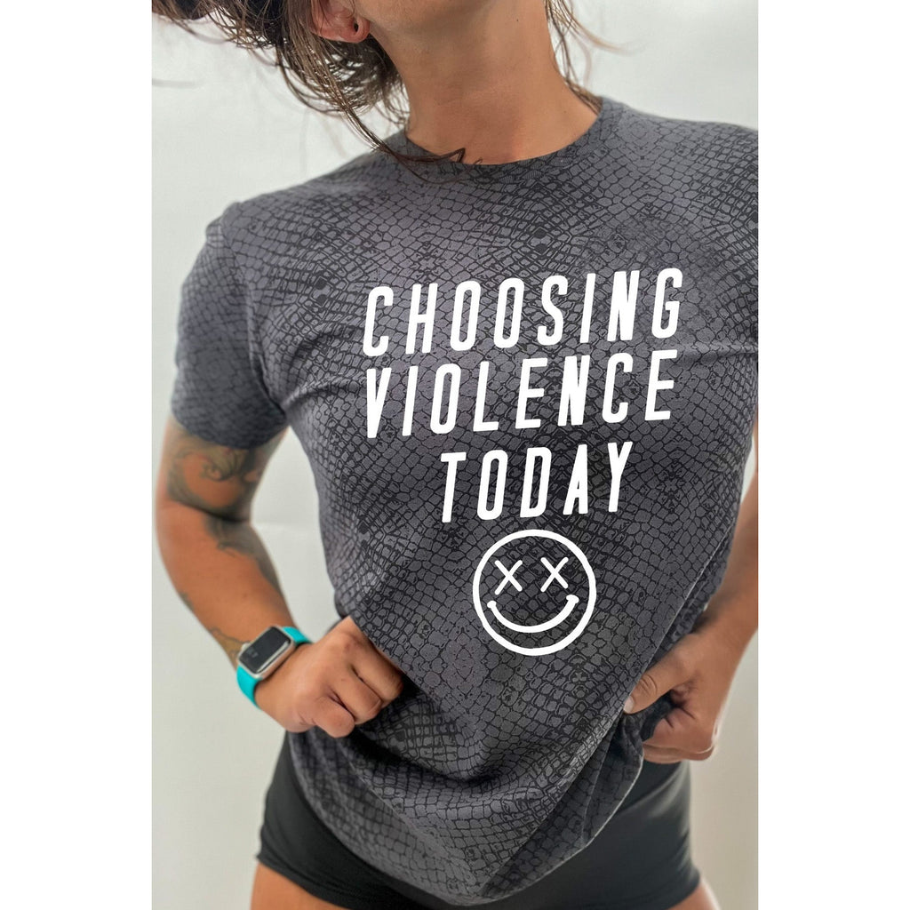 Salty Savage Unisex “CHOOSING VIOLENCE TODAY” Tee | In Your Face | Black Reptile/White - Salty Savage - Tee