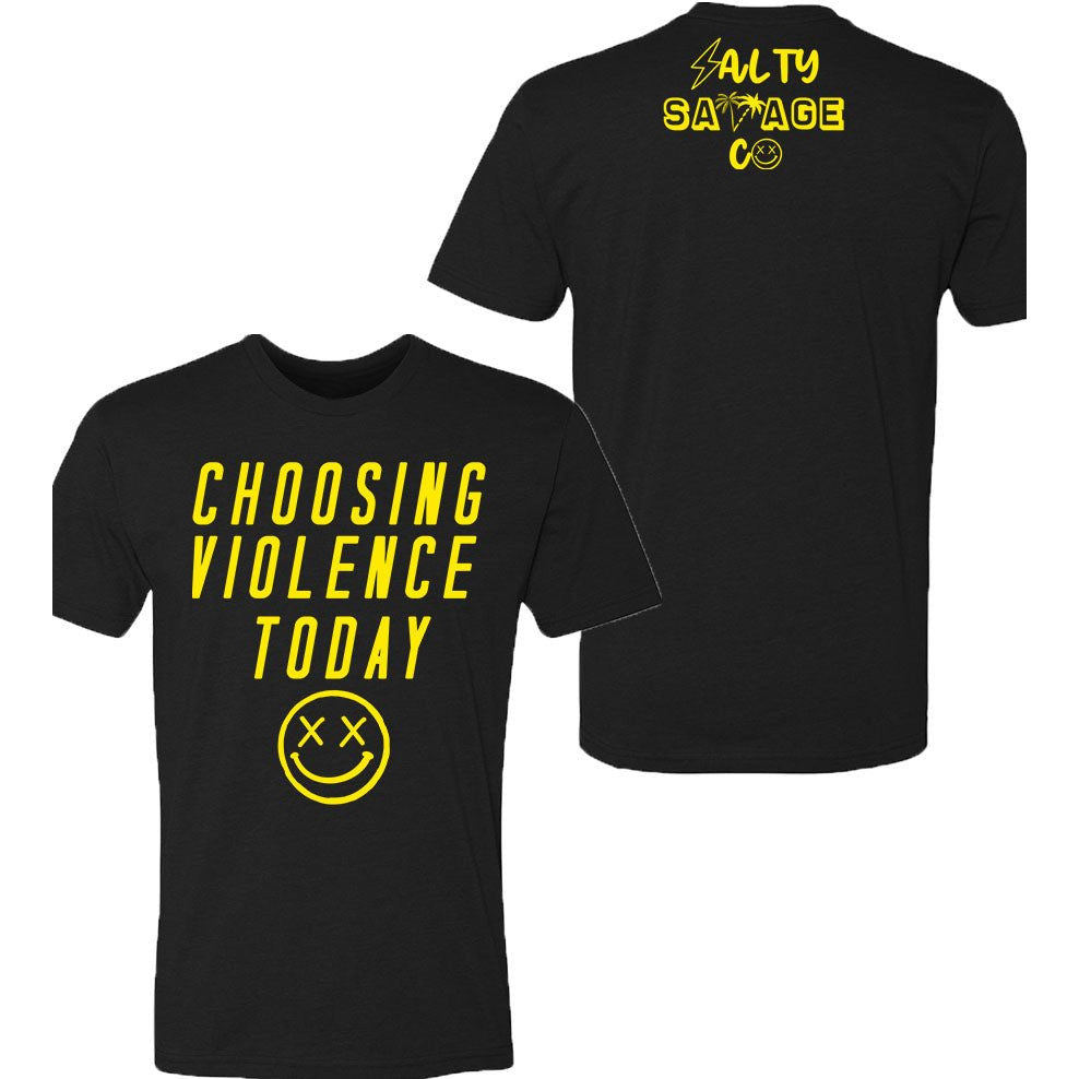 Salty Savage Unisex “CHOOSING VIOLENCE TODAY” Tee | In Your Face | Black/Yellow - Salty Savage - Tees
