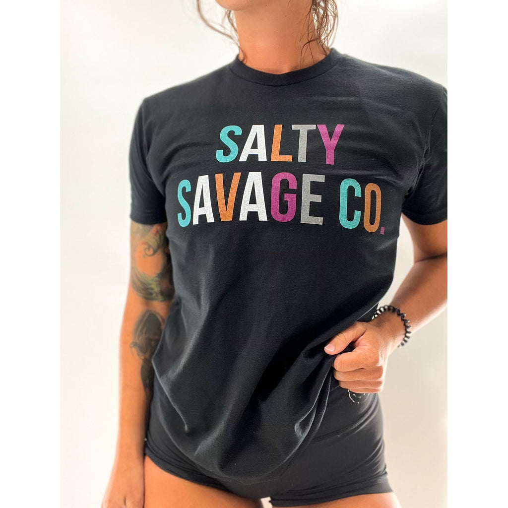 Salty Savage Unisex Color Blocked Brand Tee | Black - Salty Savage - Tee