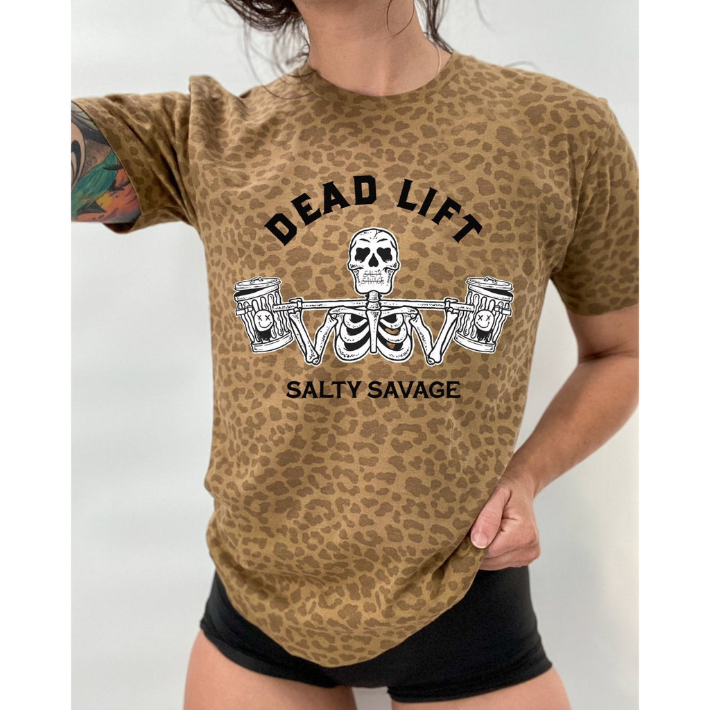 Salty Savage Unisex “Dead Lift” Tee | In Your Face | Brown Leopard - Salty Savage - Tee