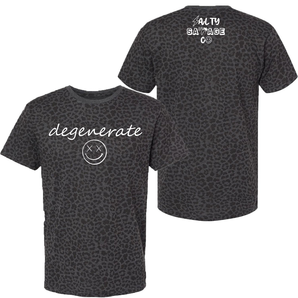 Salty Savage Unisex "Degenerate Signature" Tee | In Your Face | Black Leopard/White - Salty Savage - Tee