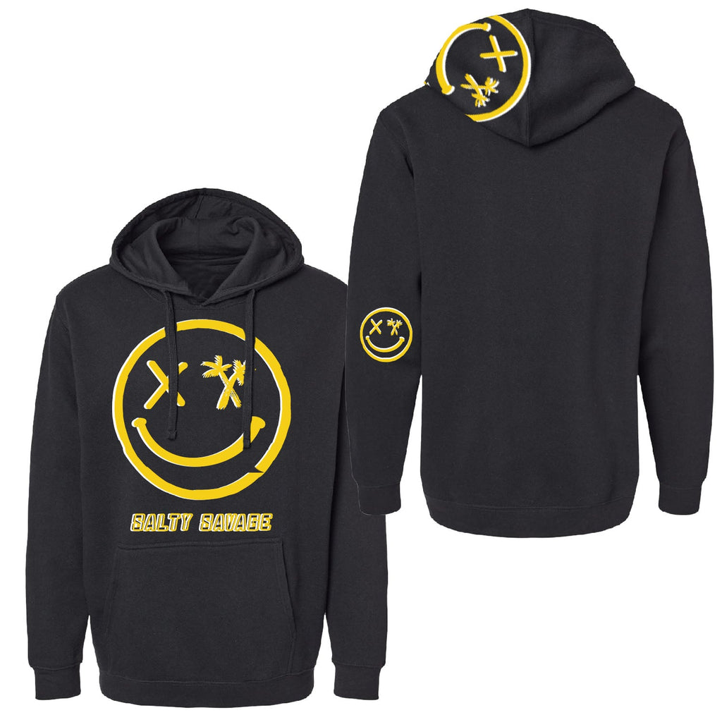 Salty Savage Unisex Digital Spliced Smile Classic Hoodie | Dead Head Collection | Black/White/Yellow - Salty Savage - Outerwear