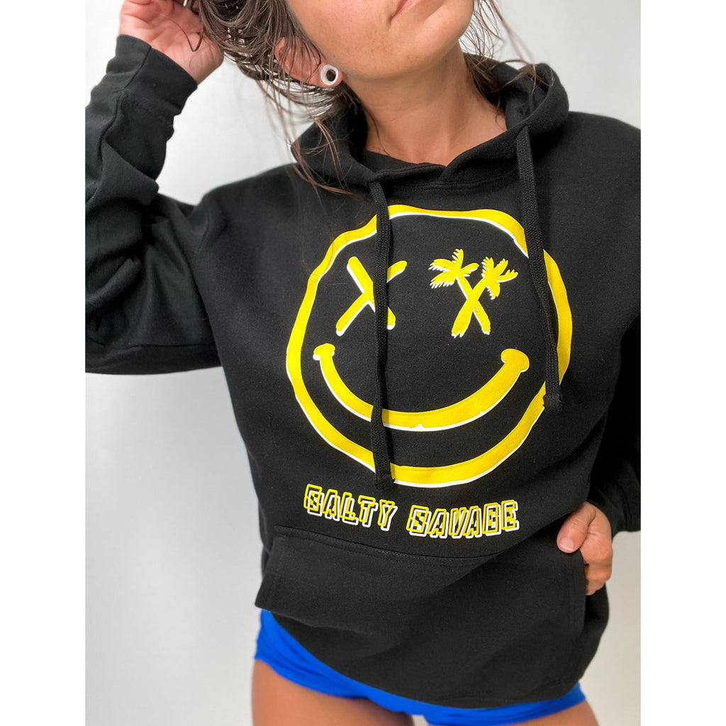 Salty Savage Unisex Digital Spliced Smile Classic Hoodie | Dead Head Collection | Black/White/Yellow - Salty Savage - Outerwear