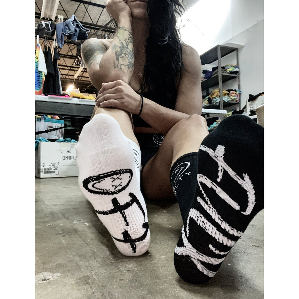 Salty Savage Unisex “FUCK OFF” Mix Matched Crew Socks | Black/White - Salty Savage - Socks