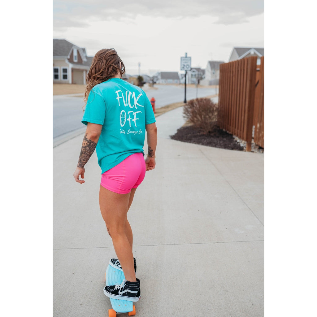 Salty Savage Unisex “Fuck Off” Tee | Business in the Front, Party in the Back Edition | Island Teal/White - Salty Savage - Tee