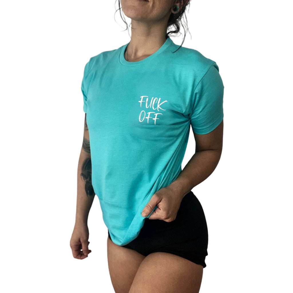 Salty Savage Unisex “Fuck Off” Tee | Business in the Front, Party in the Back Edition | Island Teal/White - Salty Savage - Tee