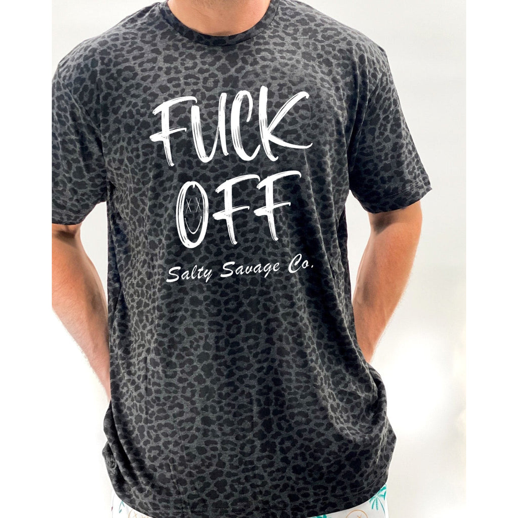 Salty Savage Unisex “Fuck Off” Tee | In Your Face Edition | Black Leopard/White - Salty Savage - Tee
