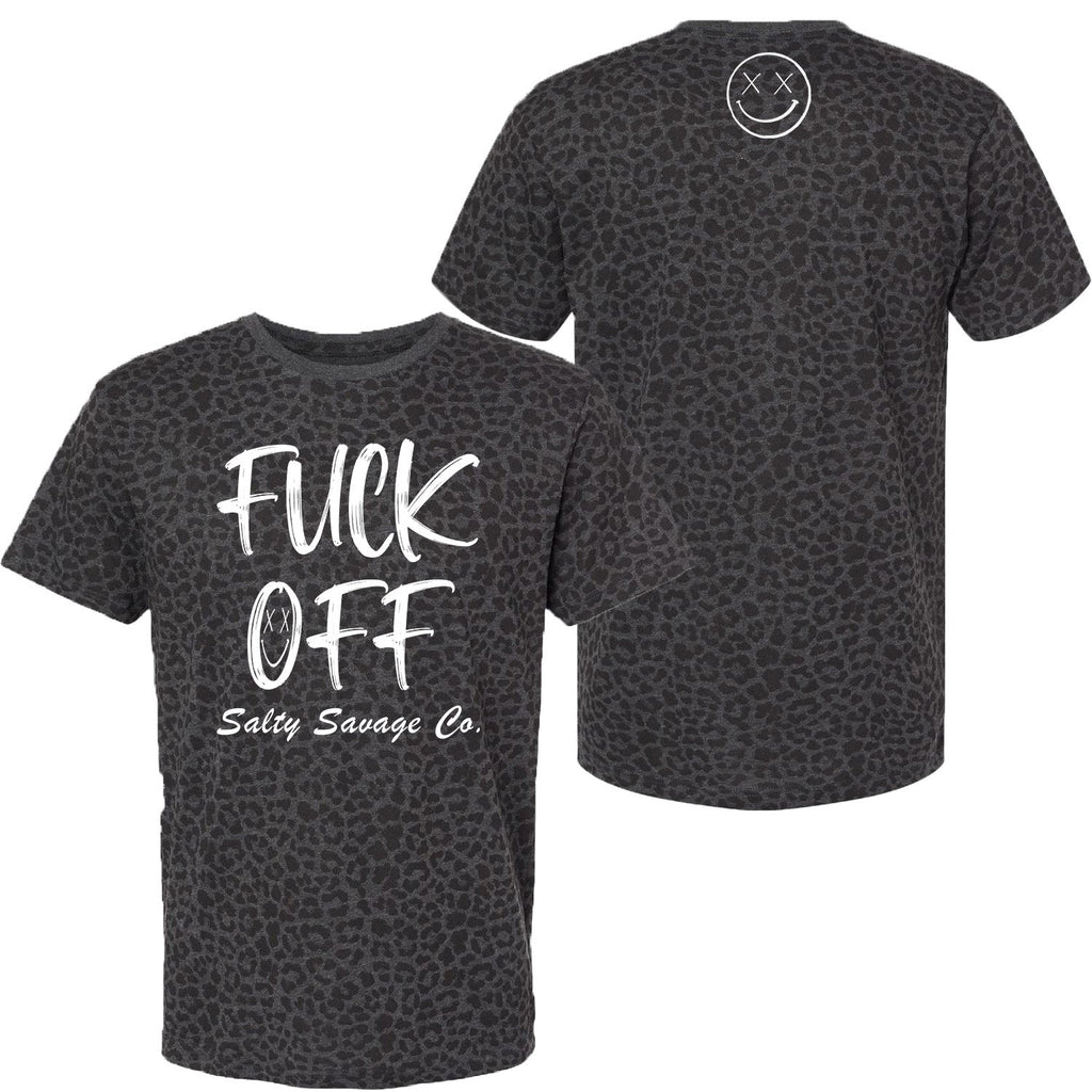 Salty Savage Unisex “Fuck Off” Tee | In Your Face Edition | Black Leopard/White - Salty Savage - Tee