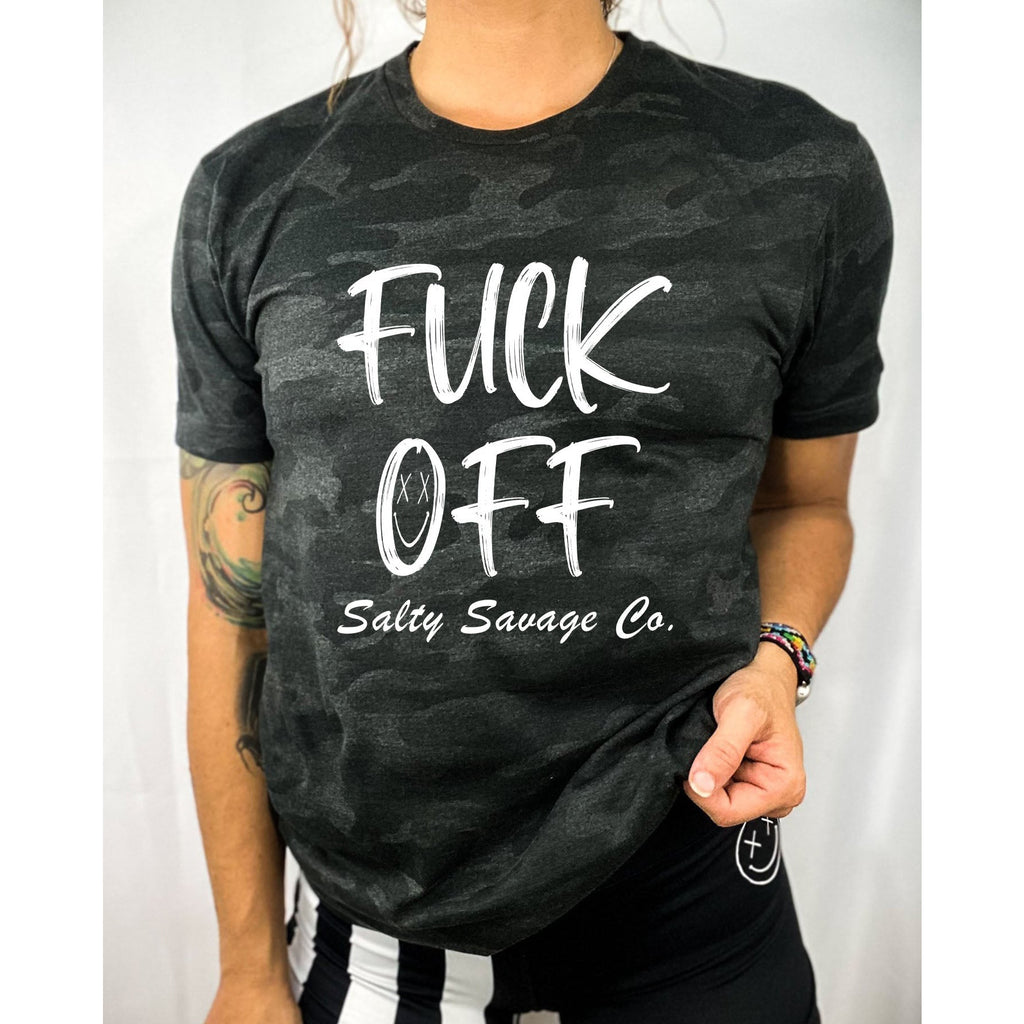 Salty Savage Unisex "Fuck Off" Tee | In Your Face | Storm Camo/White - Salty Savage - Tee