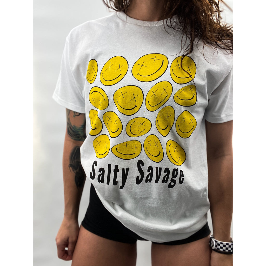 Salty Savage Unisex I’m So Wavy Yellow Smile Tee | White - Salty Savage - Tee