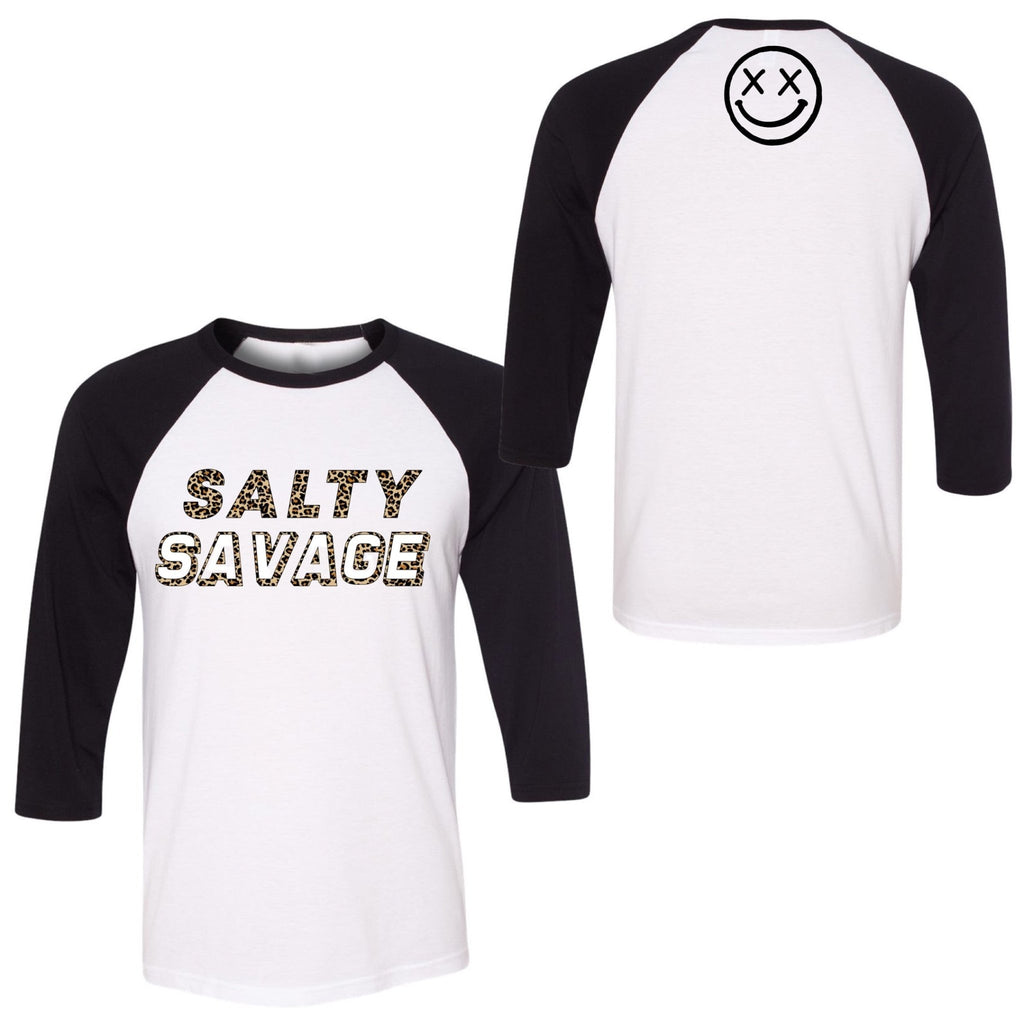 Salty Savage Unisex Leopard Print Logo Baseball Tee | White/Black - Salty Savage - Tee