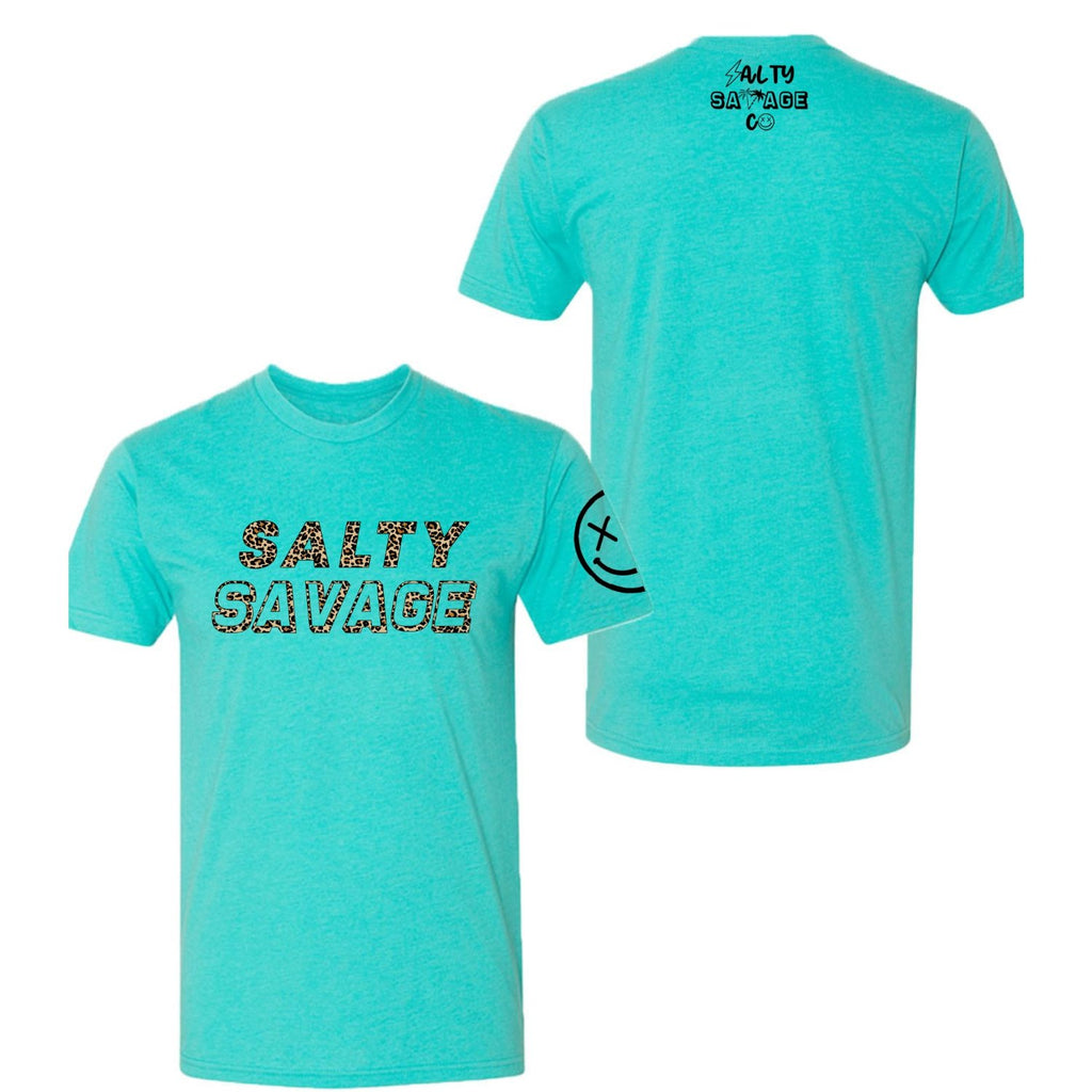 Salty Savage Unisex Leopard Print Logo Tee | Island Teal - Salty Savage - Tees