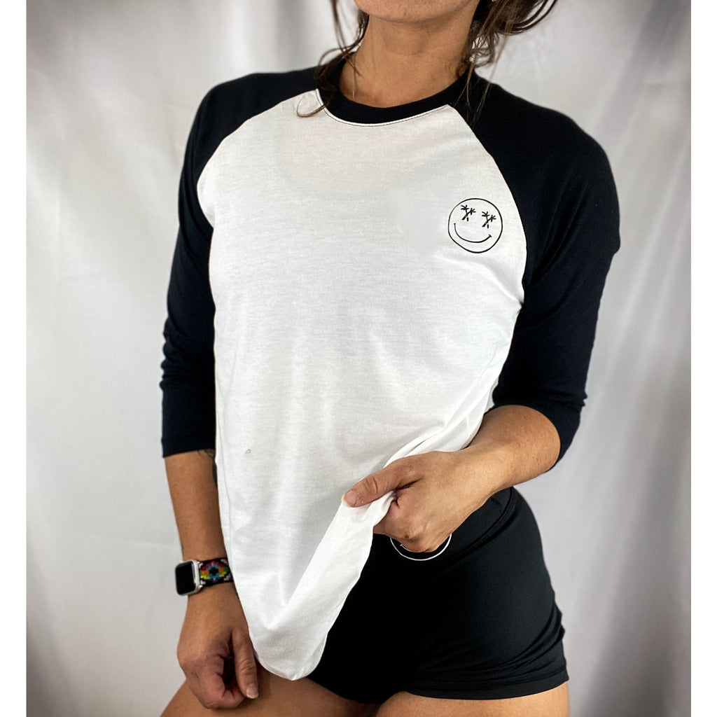 Salty Savage Unisex "OG Palm Tree Smile" Baseball Tee | Business in the Front, Party in the Back |Black White/Black - Salty Savage - Tee
