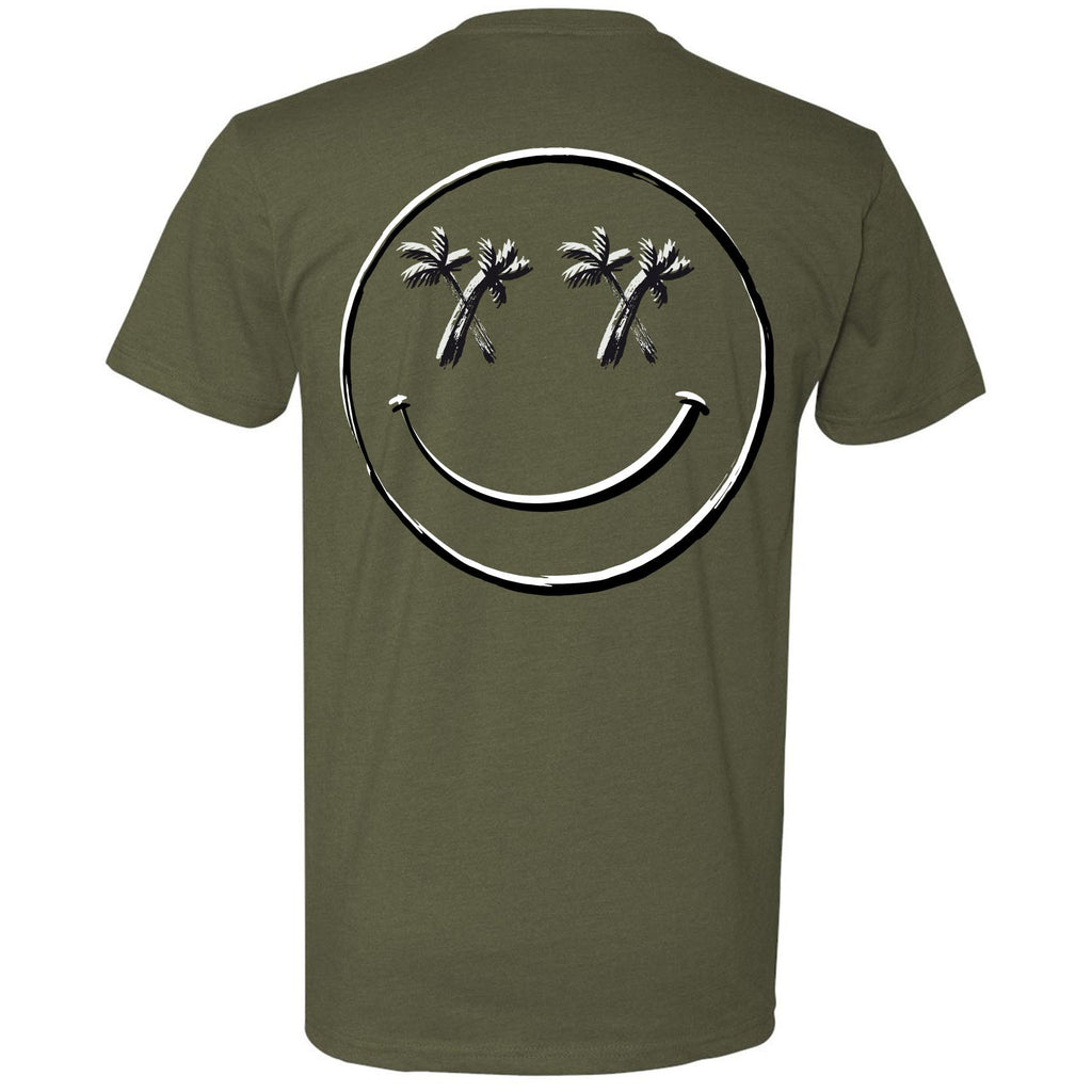 Salty Savage Unisex "OG Palm Tree Smile" Tee | Business in the Front Party in the Back | Seeing Double Edition | Olive/White Black - Salty Savage - Tee