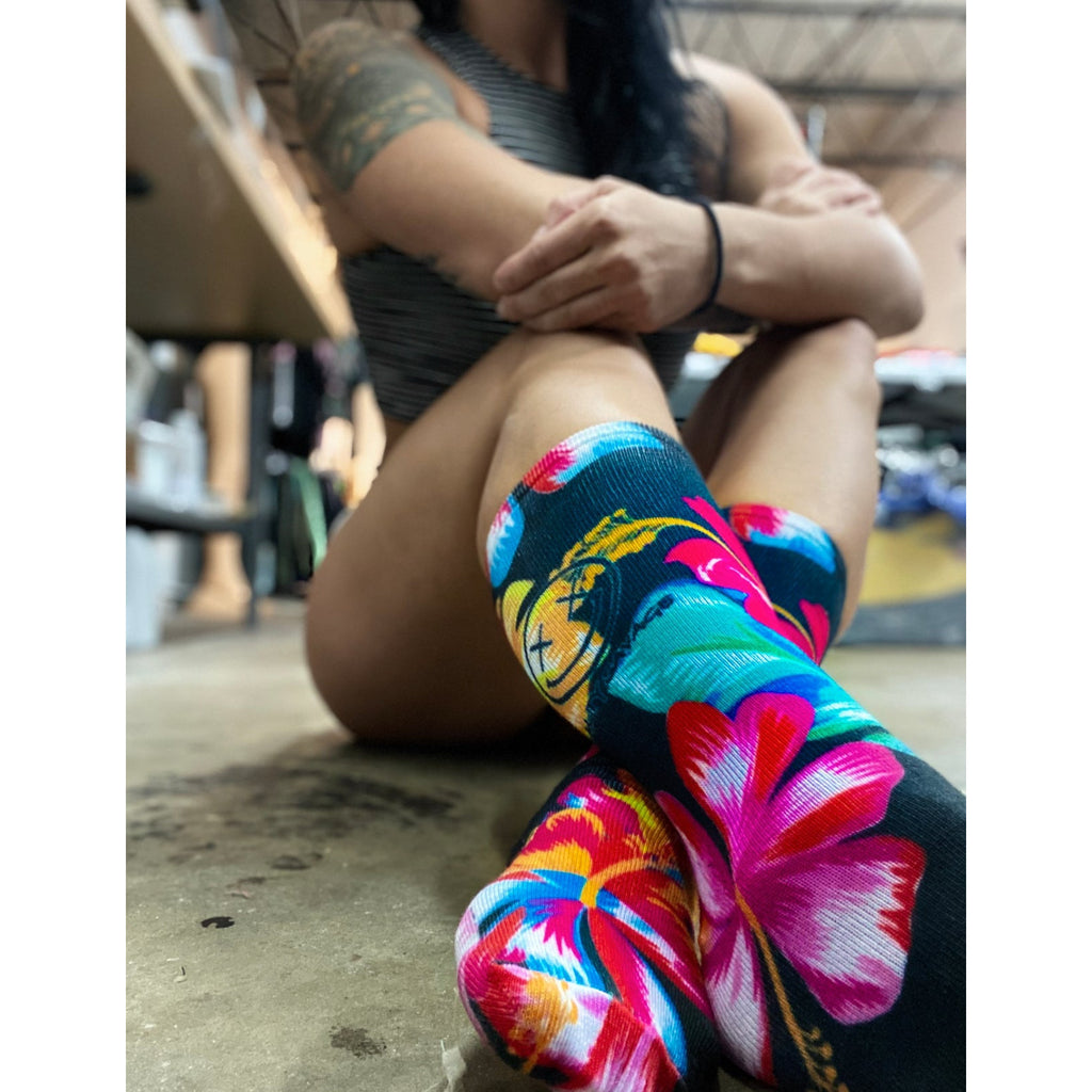 Salty Savage Unisex OG Smile Crew Socks | Hawaiian Flowers - Salty Savage - Socks
