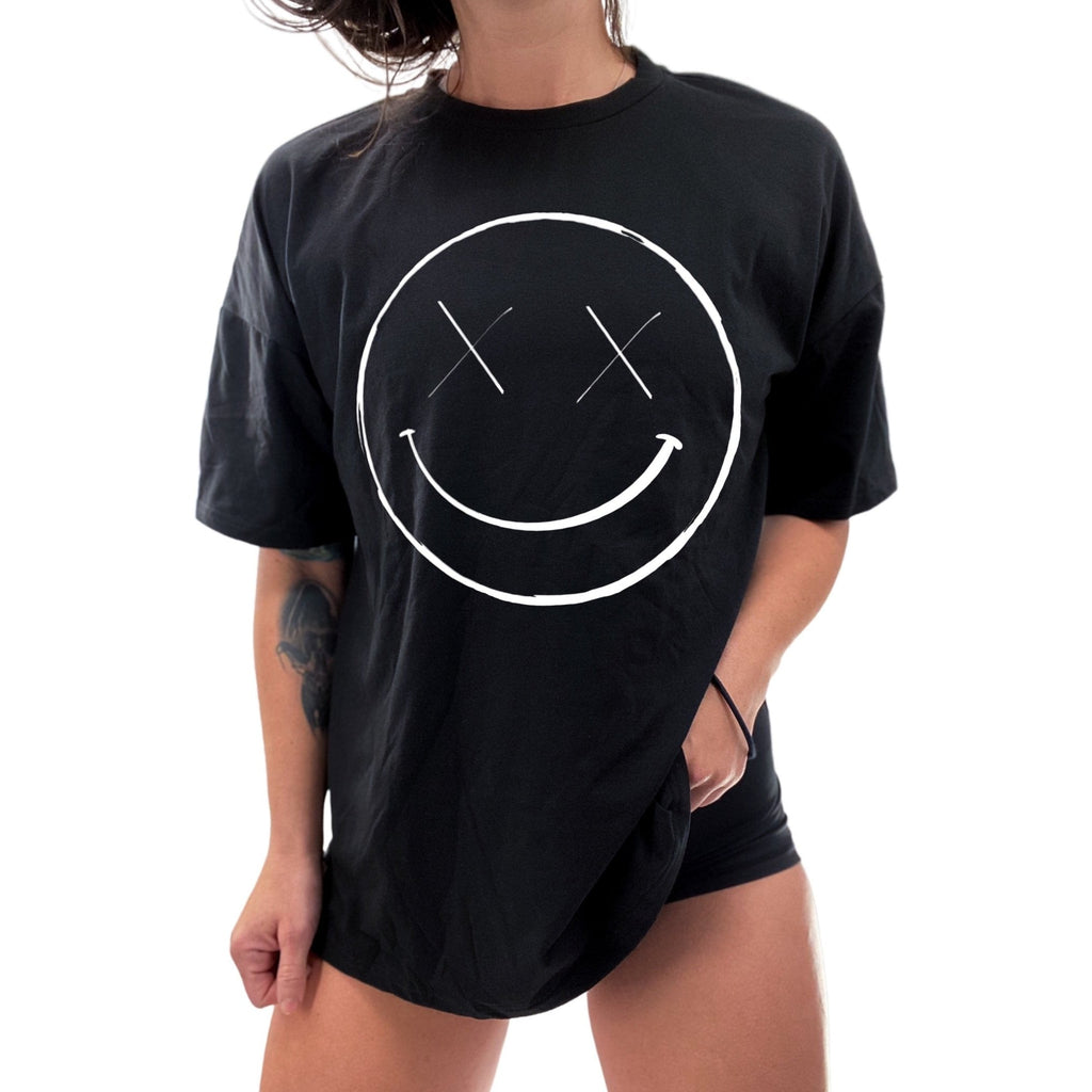 Salty Savage Unisex OG Smile Oversized Drop Shoulder Crew Tee | In Your Face | Black/White - Salty Savage - Tee