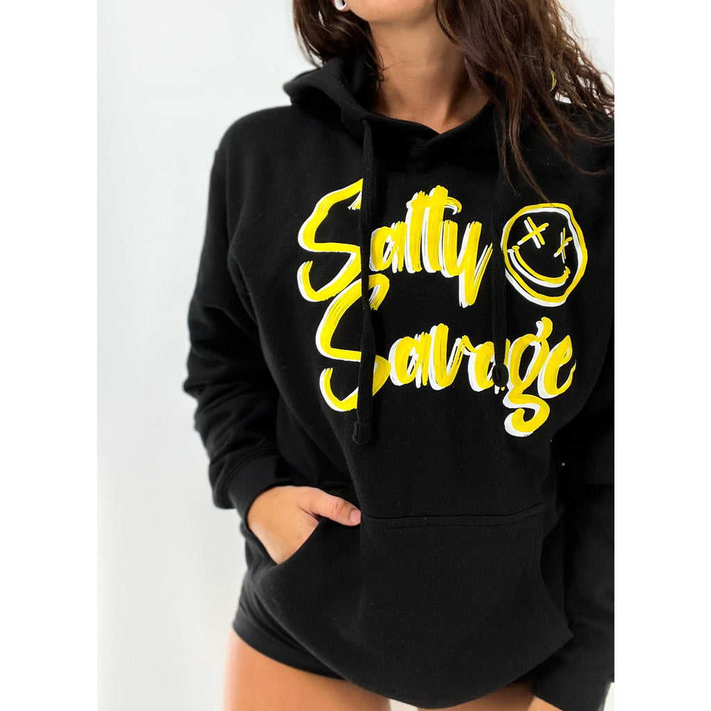Salty Savage Unisex OG Smile Signature Classic Hoodie | Dead Head Collection | Black/White/Yellow - Salty Savage - Outerwear