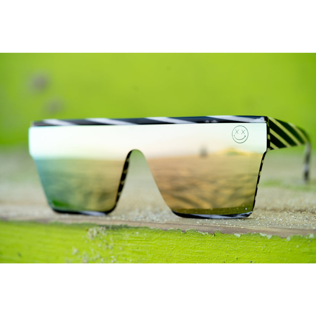Salty Savage Unisex OG Smile Square Shield Sunglasses | Striped Frame | Iridescent Mirror - Salty Savage - Sunglasses