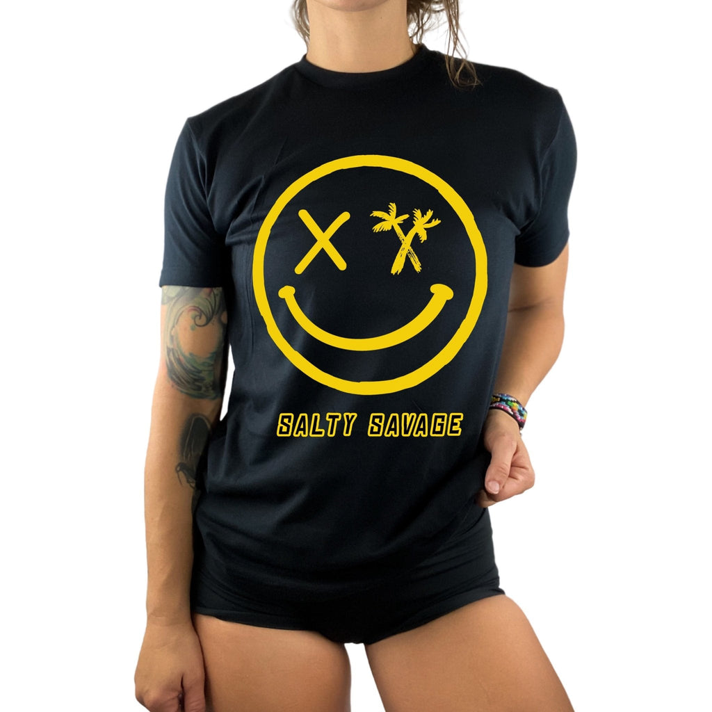 Salty Savage Unisex OG Spliced Smile Tee | In Your Face | Black/Yellow - Salty Savage - Tee