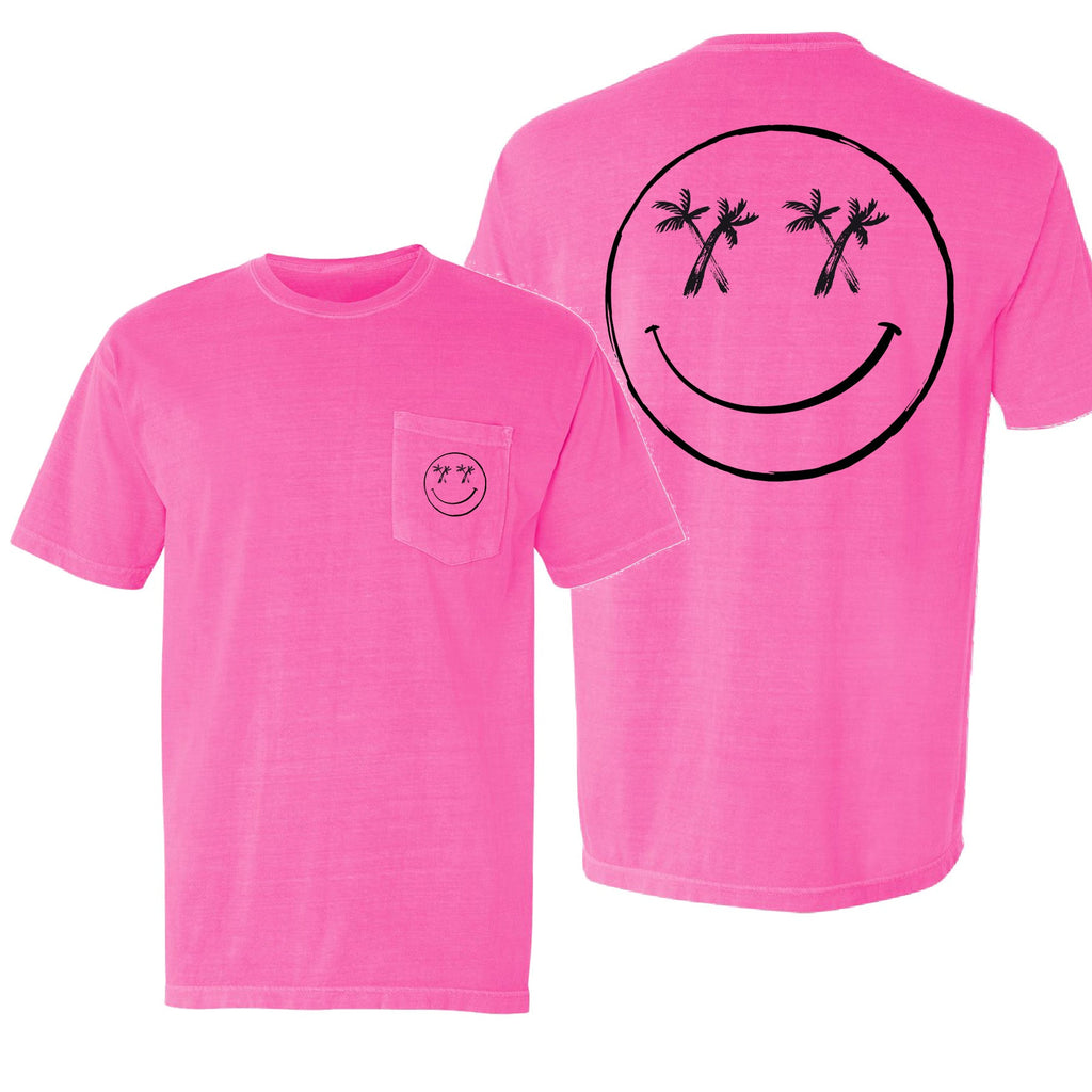 Salty Savage Unisex Palm Smile Heavyweight Pocket Tee | Business in the Front, Party in the Back | Neon Pink/Black - Salty Savage - Tee