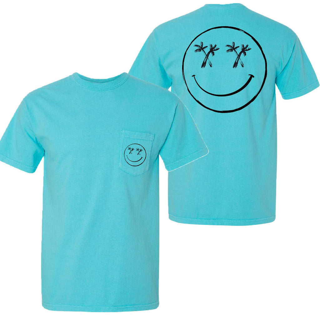 Salty Savage Unisex "Palm Smile" Pocket Tee | Business in the Front, Party in the Back | Blue Lagoon/Black - Salty Savage - Tee