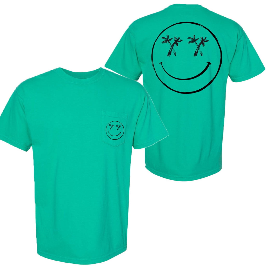 Salty Savage Unisex Palm Smile Pocket Tee | Business in the Front, Party in the Back Edition | Island Green/Black - Salty Savage - Tee