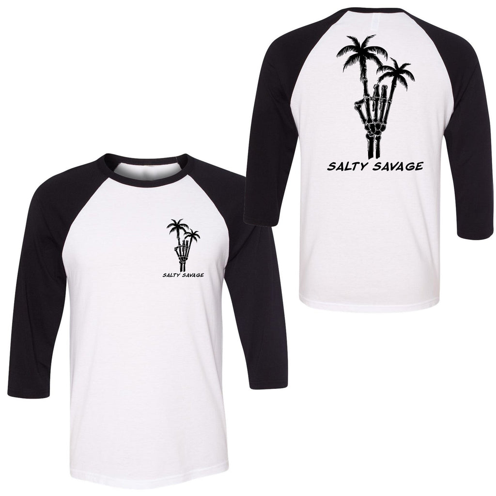 Salty Savage Unisex "Rock On" Baseball Tee | Business in the Front, Party in the Back | Black White/Black - Salty Savage - Tee