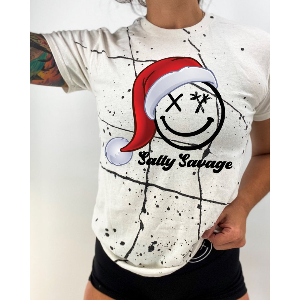 Salty Savage Unisex "Salty Santa" | Christmas Edition | Paint Splatter Tee White/Black - Salty Savage - Tee