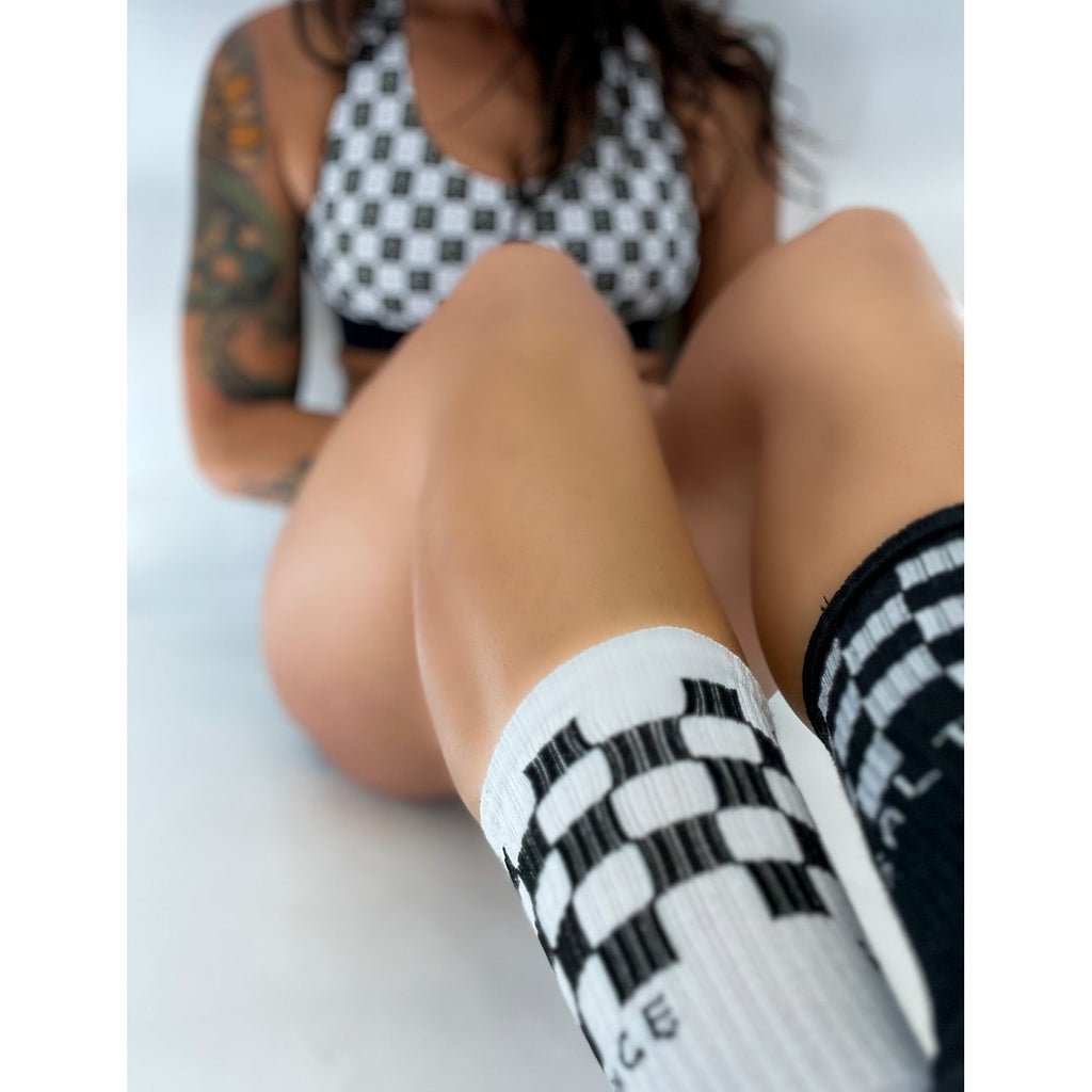 Salty Savage Unisex “SALTY SAVAGE” Mix Matched Crew Socks | Black/White Checkerboard - Salty Savage - Socks