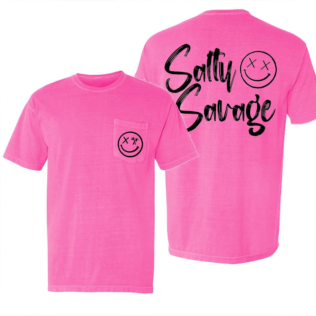 Salty Savage Unisex "Signature" Heavyweight Pocket Tee | Neon Pink/Black - Salty Savage - Tee