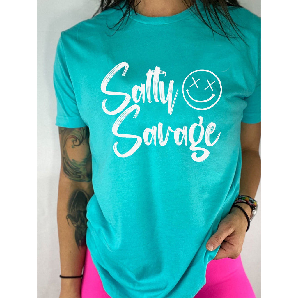 Salty Savage Unisex Signature Logo Tee | Island Teal/White - Salty Savage - Tees