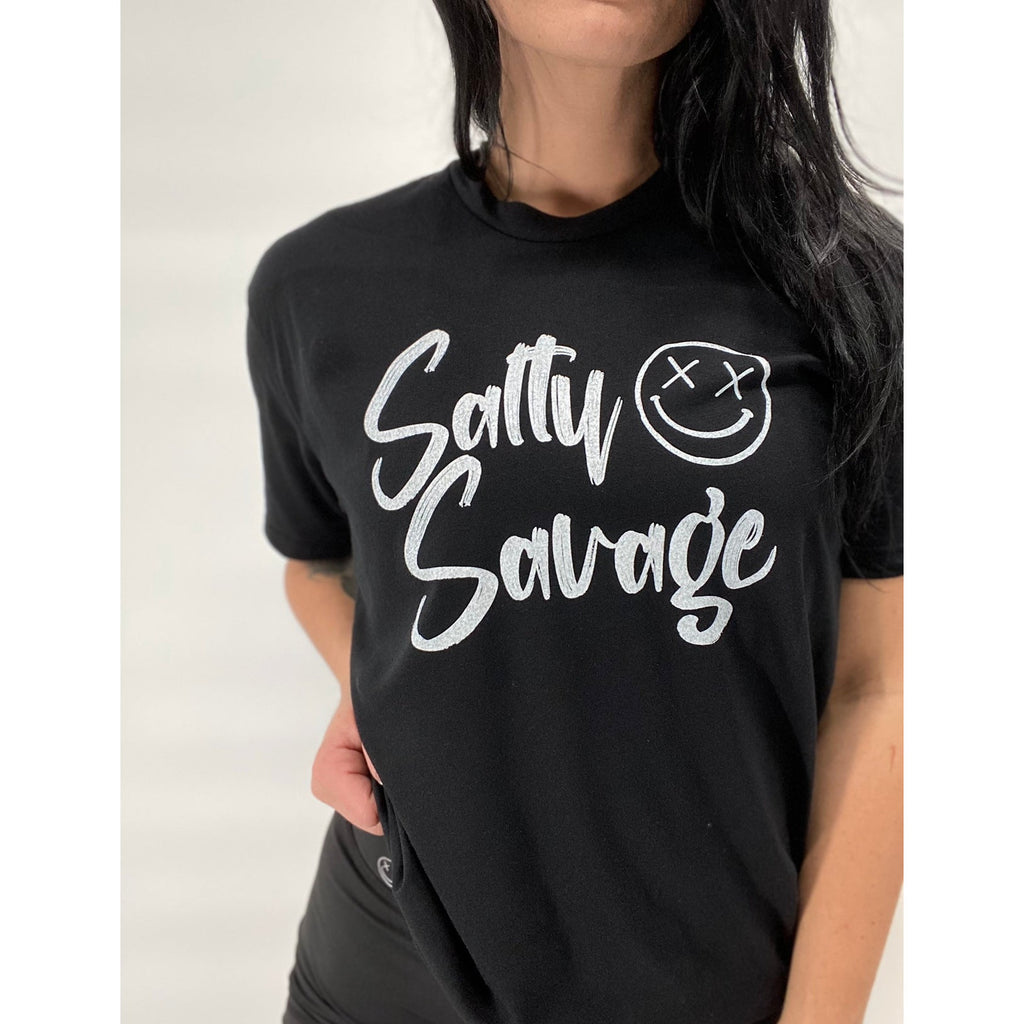 Salty Savage Unisex Signature OG Smile Tee | Black/White - Salty Savage - Tees