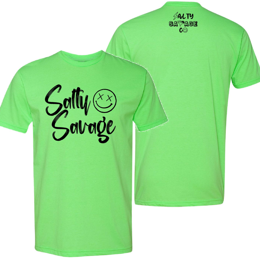 Salty Savage Unisex Signature OG Smile Tee | In Your Face | Neon Green/Black - Salty Savage - Tee