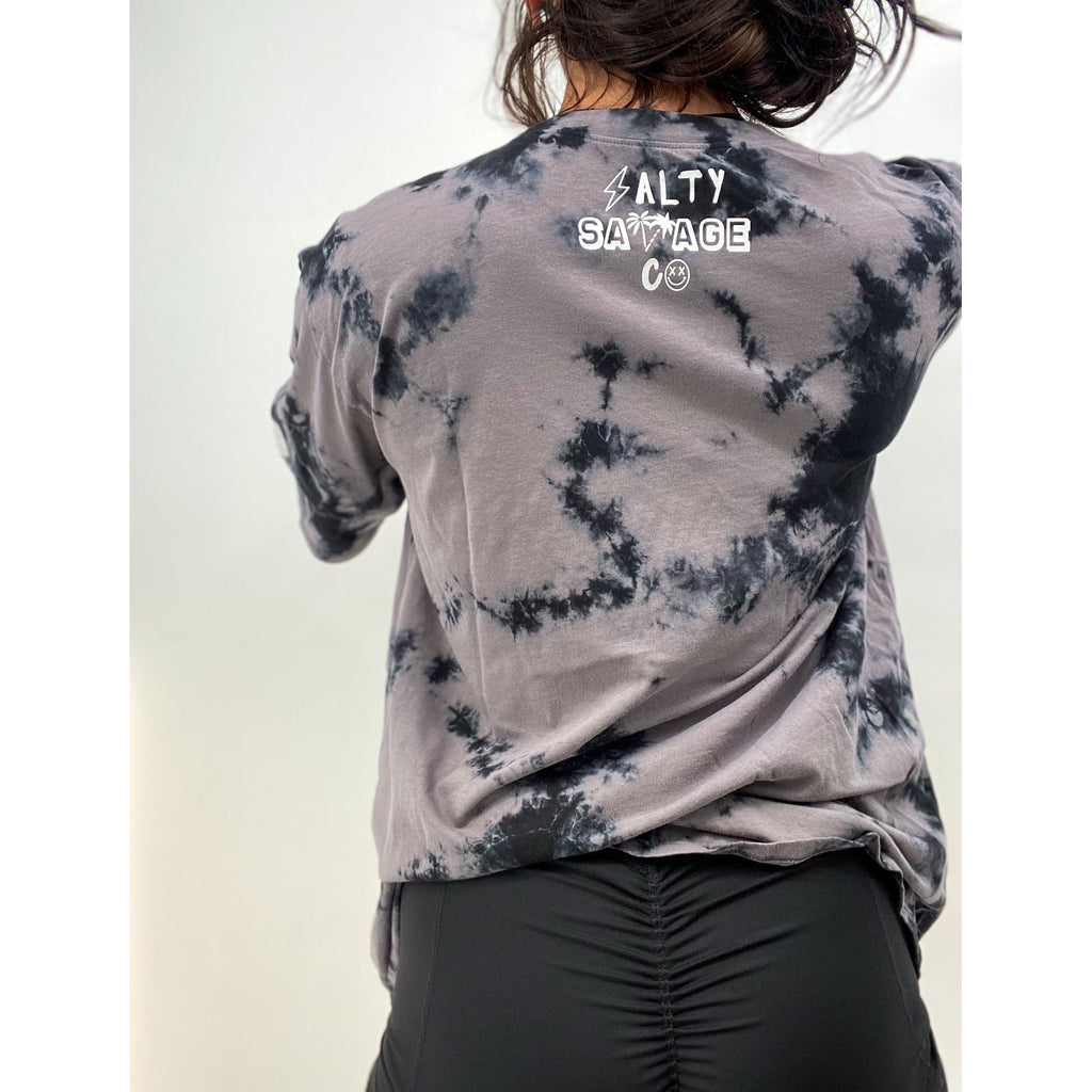 Salty Savage Unisex Signature Oversized Tall Crew Tee | In Your Face | Black Gray Tie Dye/White - Salty Savage - Tee