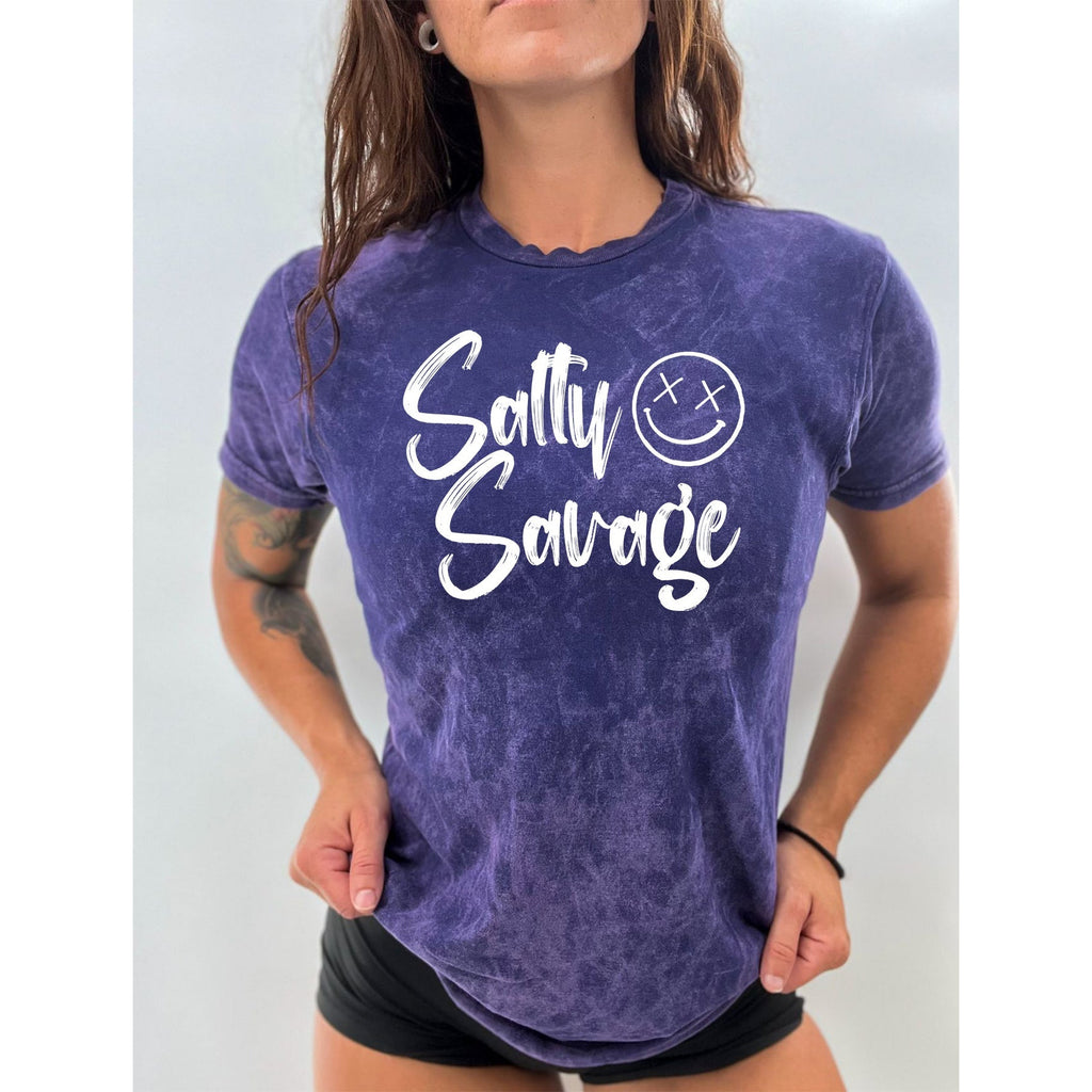 Salty Savage Unisex Signature Tee | In Your Face | Acid Wash Purple/White - Salty Savage - Tee