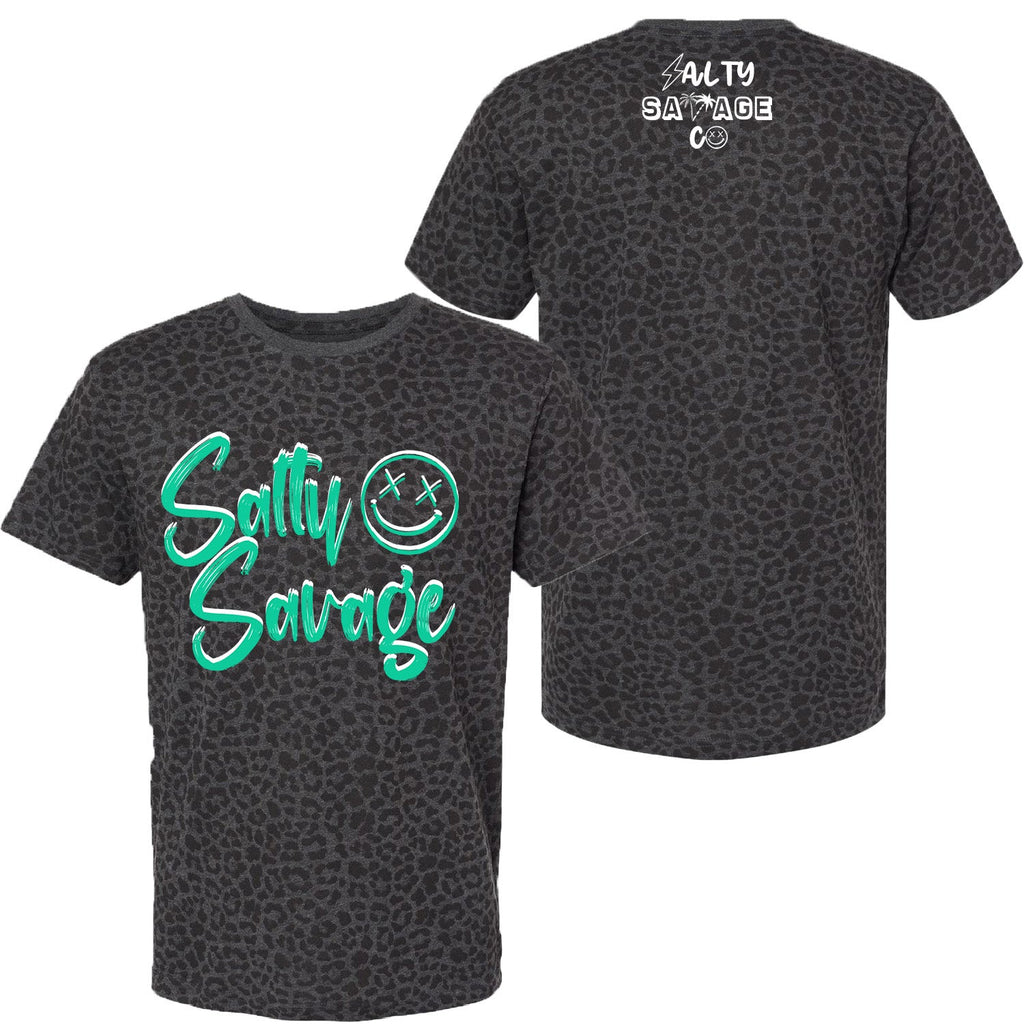 Salty Savage Unisex "Signature" Tee | In Your Face | Black Leopard/White/SeaFoam - Salty Savage - Tee