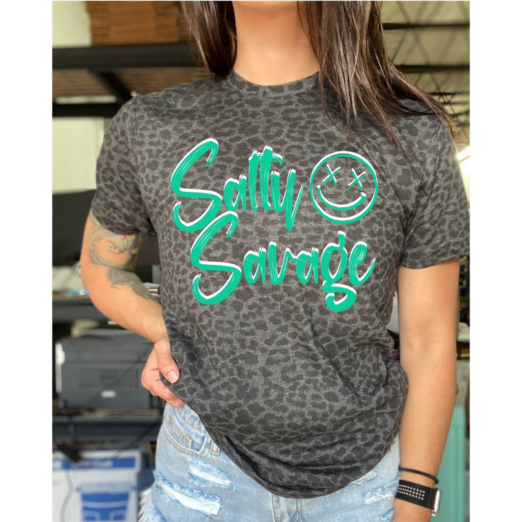 Salty Savage Unisex "Signature" Tee | In Your Face | Black Leopard/White/SeaFoam - Salty Savage - Tee