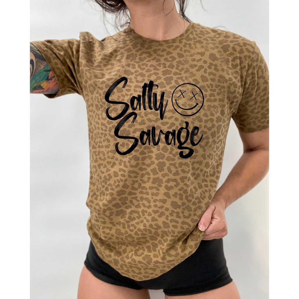 Salty Savage Unisex “Signature” Tee | In Your Face | Brown Leopard/Black - Salty Savage - Tee