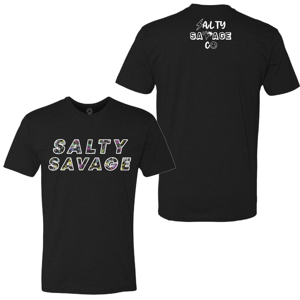 Salty Savage Unisex Splatter Checkerboard Tee | Black - Salty Savage - Tee