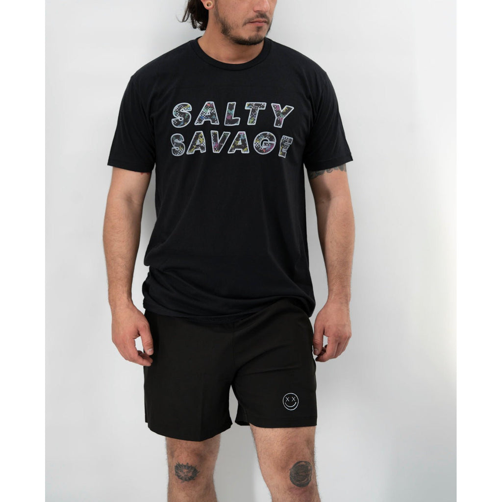 Salty Savage Unisex Splatter Checkerboard Tee | Black - Salty Savage - Tee