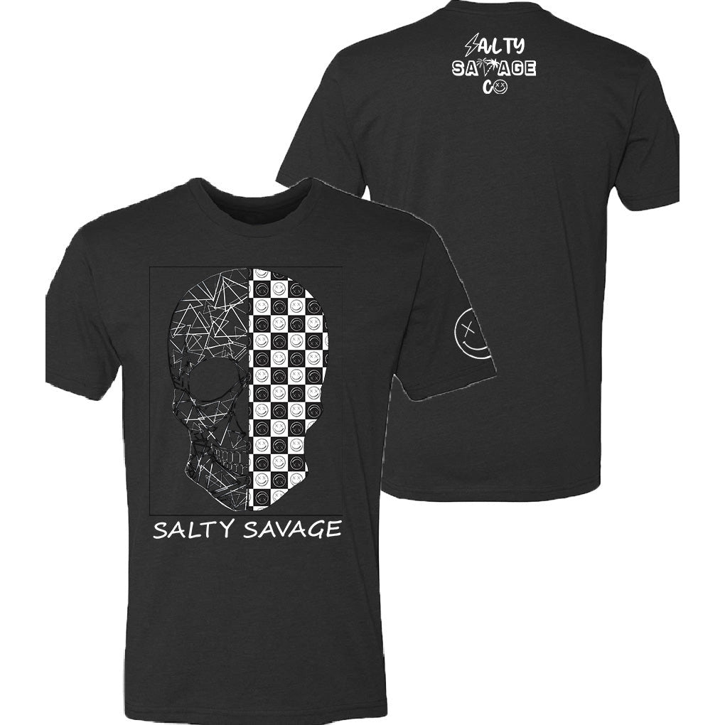 Salty Savage Unisex Spliced Geo Checkerboard Tee | In Your Face | Black/White - Salty Savage - Tee