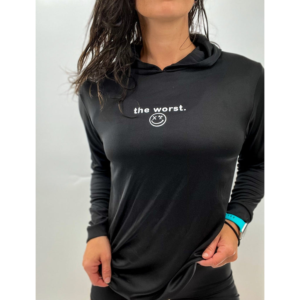 Salty Savage Unisex “the worst” Long Sleeve Hooded Performance UPF 50+ Tee | Micro | Black/White - Salty Savage - Outerwear