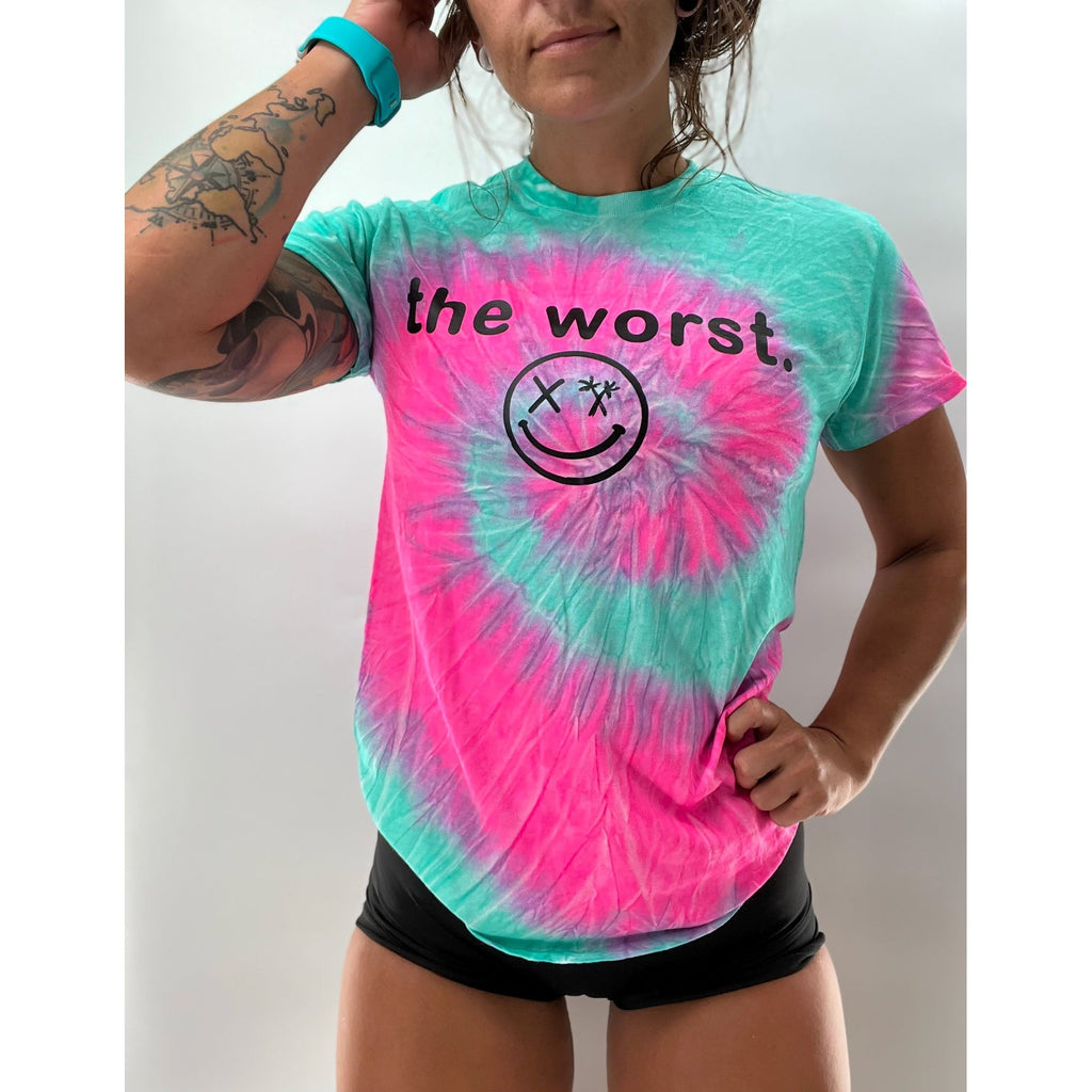 Salty Savage Unisex "the worst" Spiral Tie Dye Tee | In Your Face Edition | Pink/Mint/Black - Salty Savage - Tee