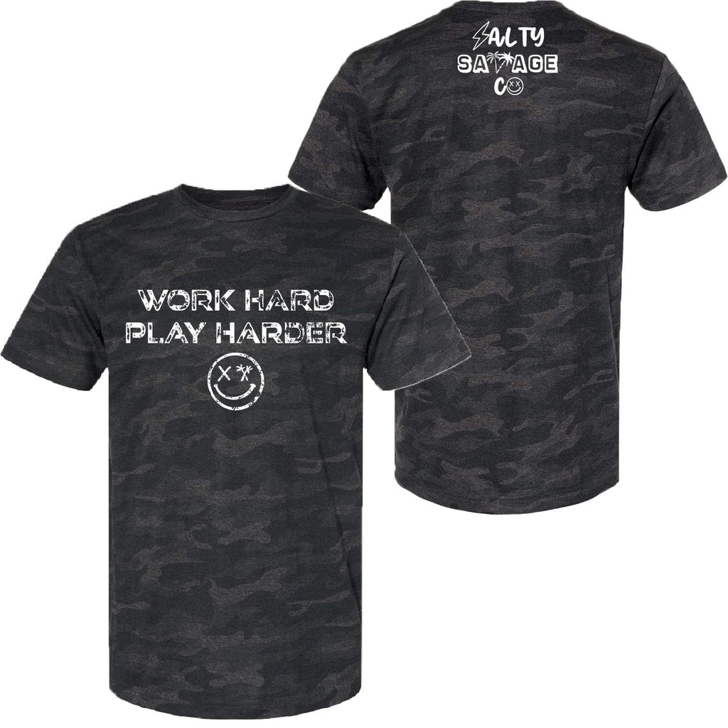 Salty Savage Unisex "WORK HARD" Tee | In Your Face | Storm Camo/White - Salty Savage - Tee