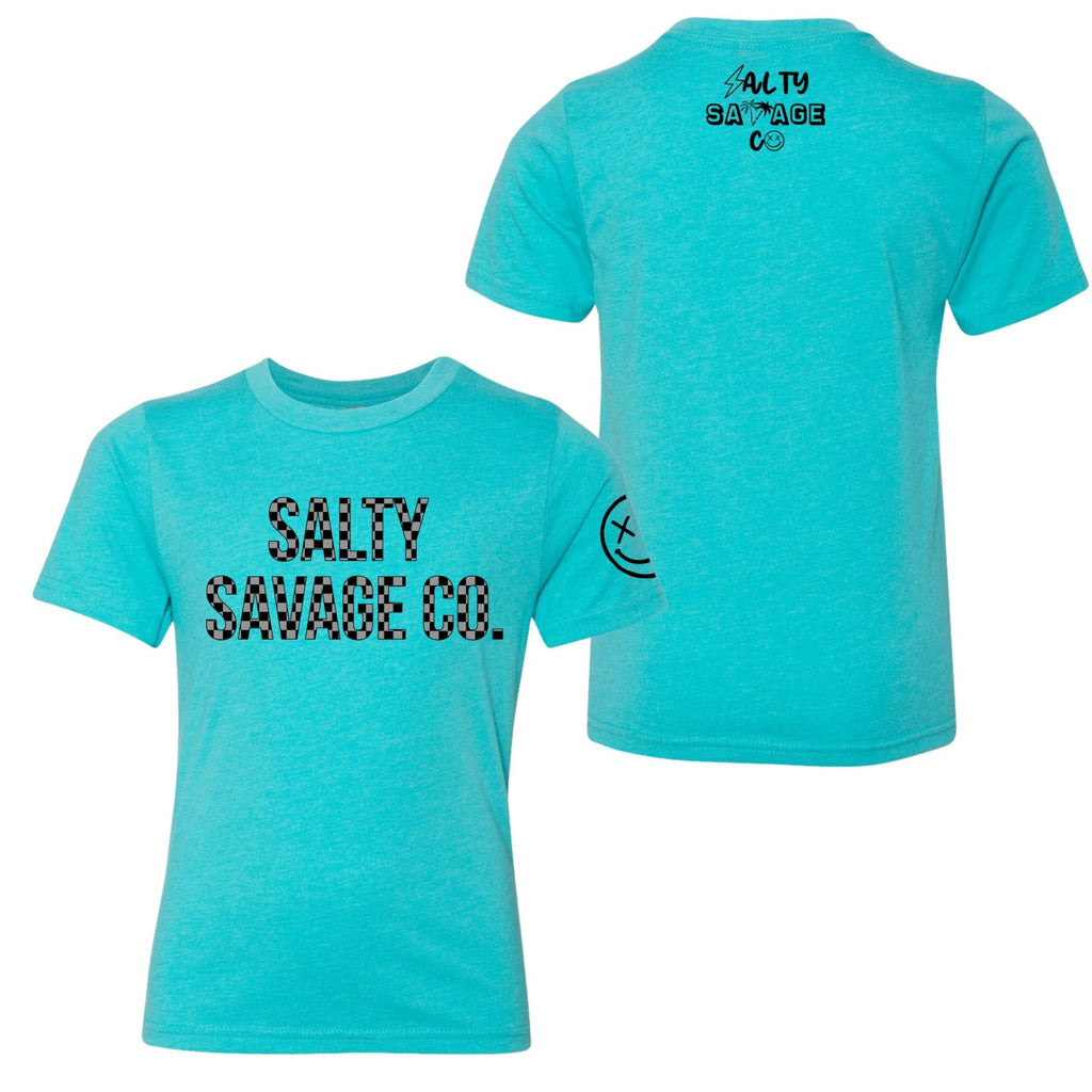 Salty Savage Unisex YOUTH “Checkered Print Logo” Tee | In Your Face - Salty Savage - Kidz Tops